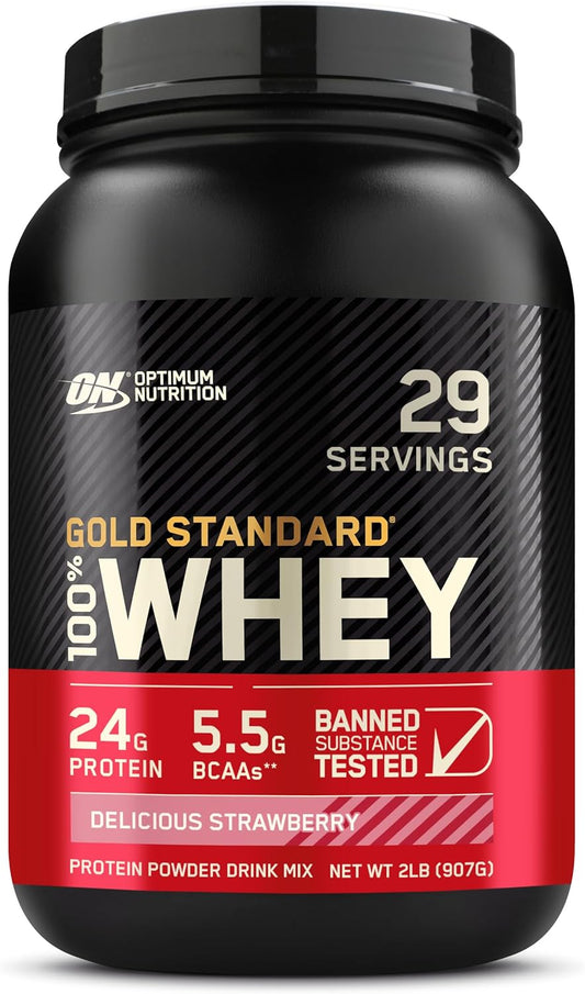 Optimum Nutrition Gold Standard 100% Whey Protein Powder - Delicious Strawberry Flavor - 2lb Size