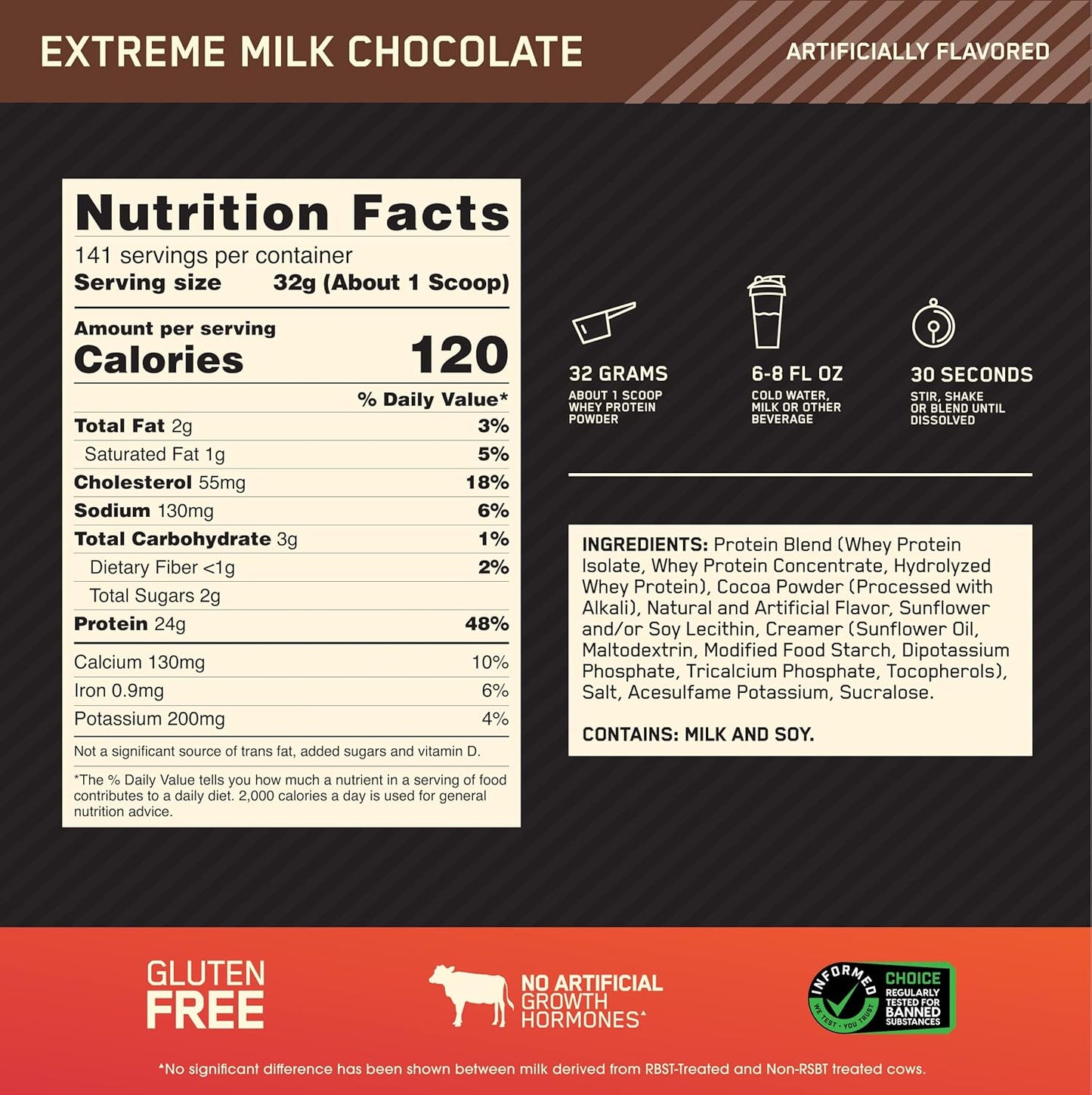 Optimum Nutrition Gold Standard 100% Whey Protein Powder, Extreme Milk Chocolate, 10 lb - Varying Packaging Available