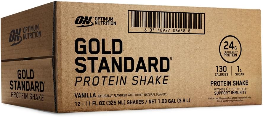 Optimum Nutrition Gold Standard Vanilla Protein Shake, 24g Protein, Ready-to-Drink, Gluten-Free, Immune Support, 11 Fl Oz, 12 Pack