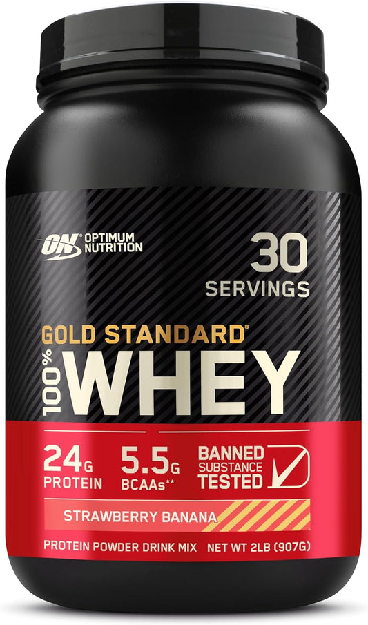 Optimum Nutrition Gold Standard Whey Protein Powder, Strawberry Banana Flavor, 2lb - Varies Packaging