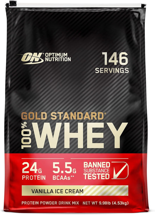 Optimum Nutrition Gold Standard Whey Protein Powder, Vanilla Ice Cream Flavor, 10lb - Packaging may vary
