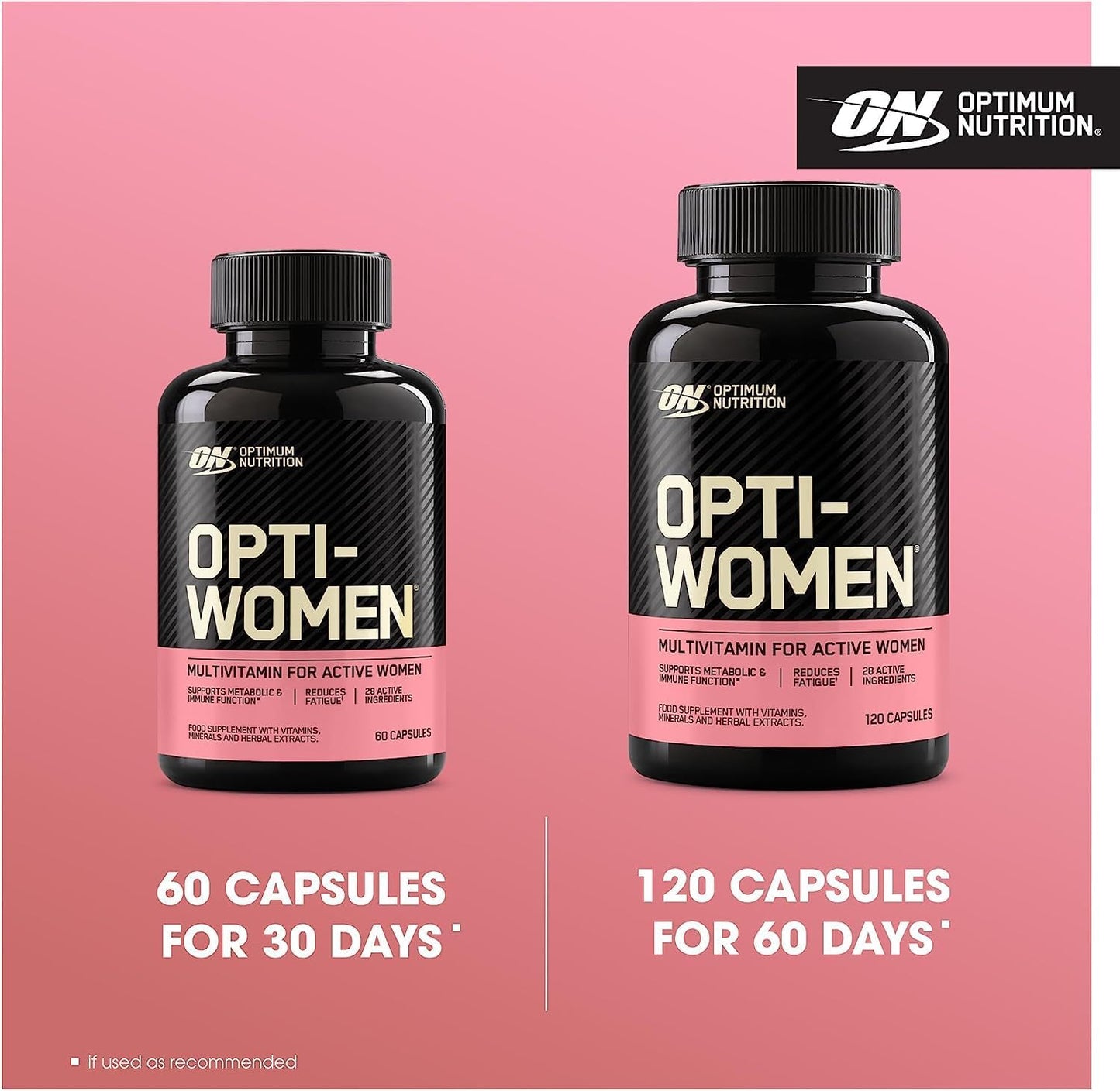 Optimum Nutrition Opti-Women Daily Multivitamin for Women - Immune Support with Iron - 60 Count - 30 Day Supply
