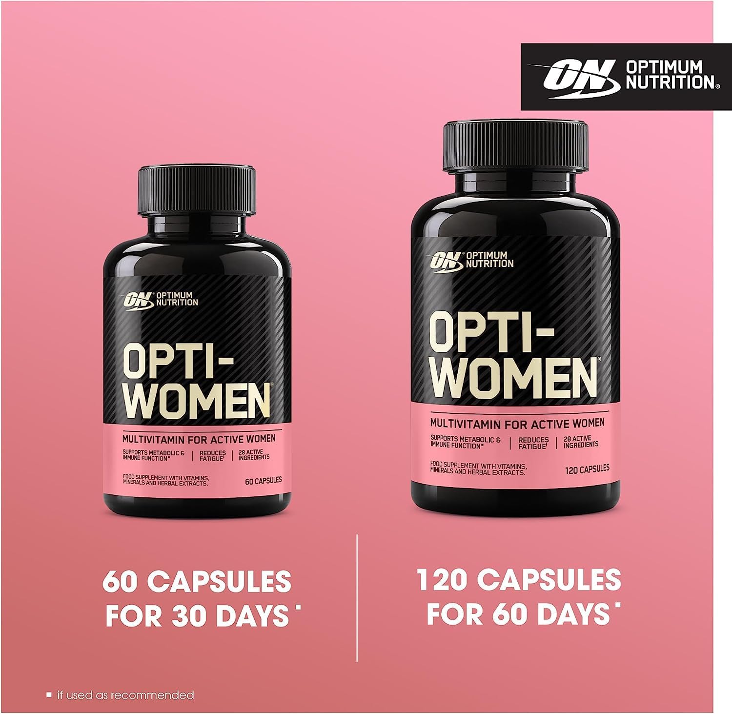 Optimum Nutrition Opti-Women Daily Multivitamin for Women - Immune Support with Iron - 60 Count - 30 Day Supply