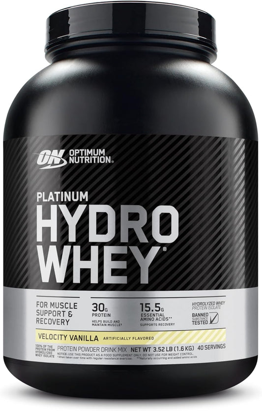 Optimum Nutrition Platinum Hydrowhey Velocity Vanilla Protein Powder, 100% Hydrolyzed Whey Isolate, 3.5 lbs