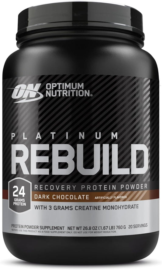 Optimum Nutrition Platinum Rebuild Dark Chocolate Protein Powder with Creatine Monohydrate - 20 Servings