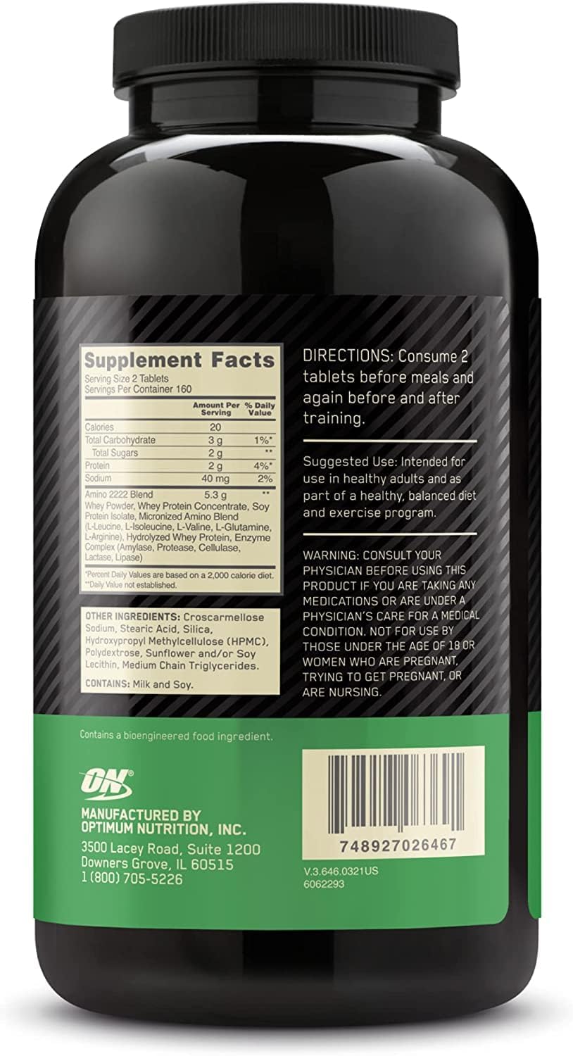 Optimum Nutrition Superior Amino 2222 Tablets, 320 Count - Complete Essential Amino Acids, EAAs