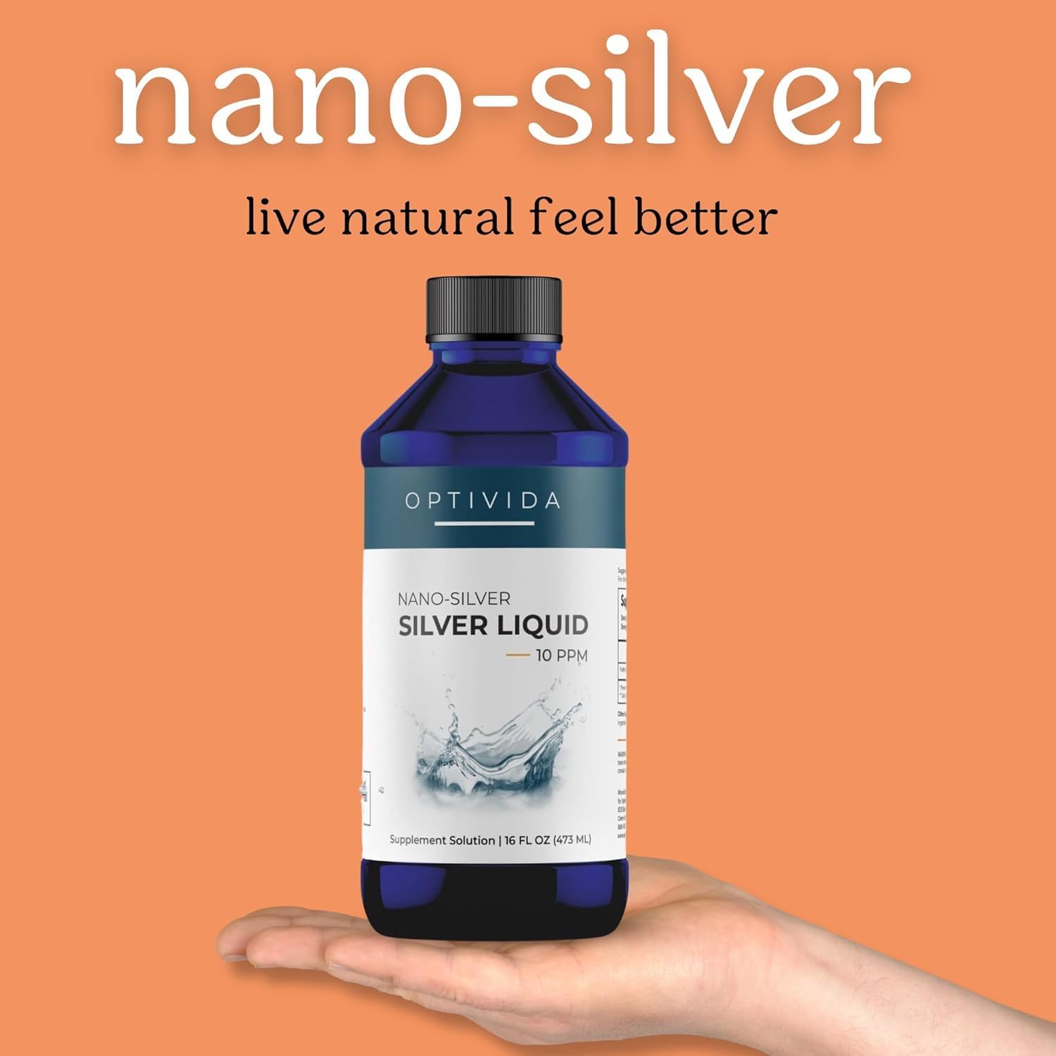 Optivida Health Nano Colloidal Silver Liquid - 1 LB Immune Support Supplement - Hydrosol Silver - Liquid Immune System Support - 10 PPM Silver Liquid