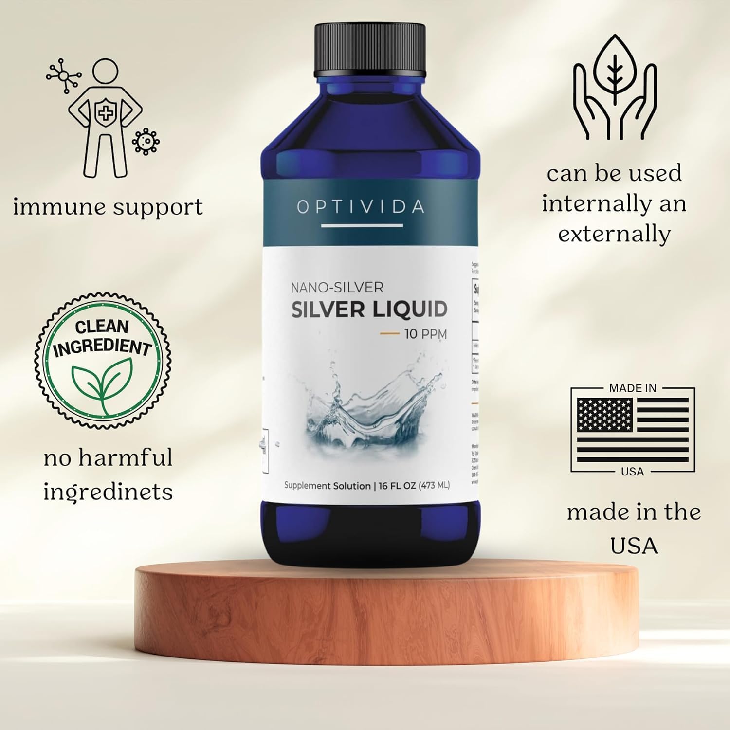 Optivida Health Nano Colloidal Silver Liquid - 1 LB Immune Support Supplement - Hydrosol Silver - Liquid Immune System Support - 10 PPM Silver Liquid