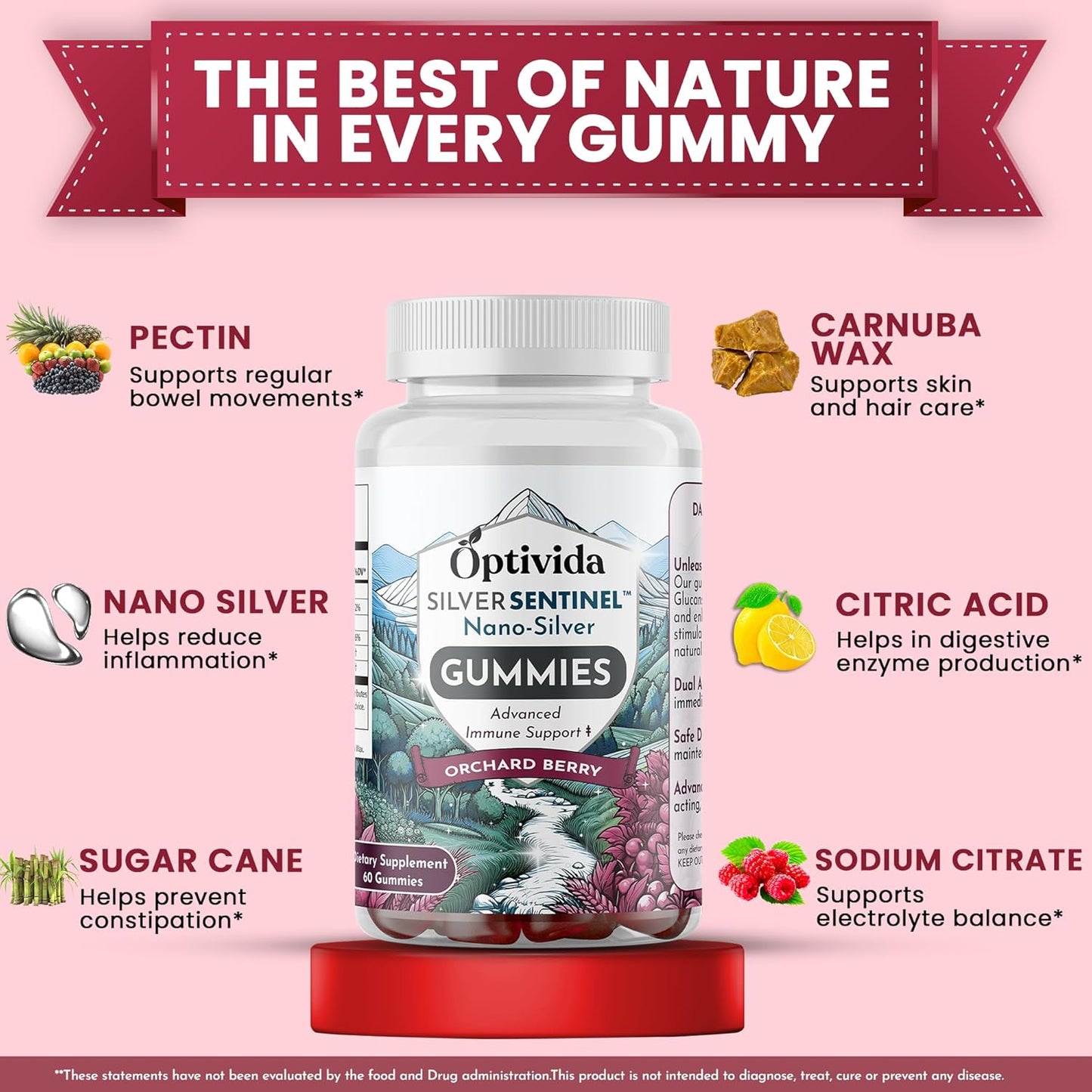 Optivida Nano Silver Immune Support Gummies - 60 Count with Beta Glucan for Daily Immune Health - Orchard Berry Flavor - Colloidal Silver Supplement with Beta Glucan 100