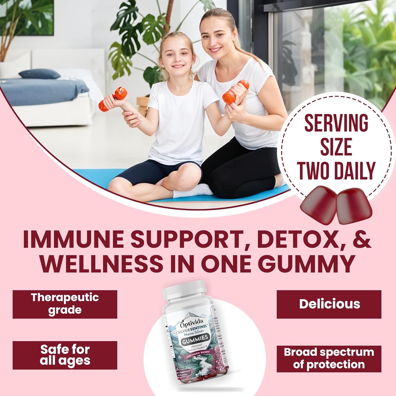 Optivida Nano Silver Immune Support Gummies - 60 Count with Beta Glucan for Daily Immune Health - Orchard Berry Flavor - Colloidal Silver Supplement with Beta Glucan 100
