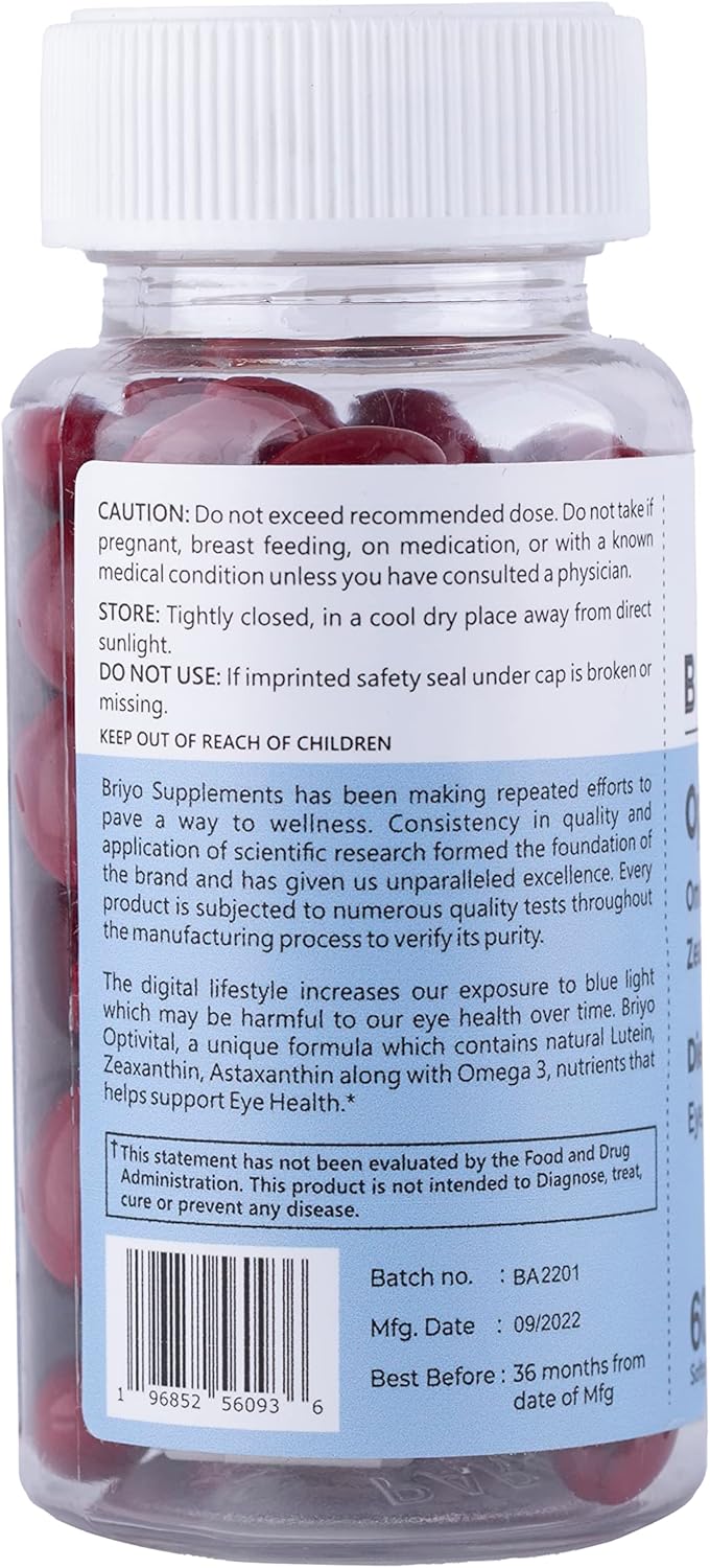 Optivital Eye Health Supplement with Lutein, Zeaxanthin, Astaxanthin, and Omega 3 - 60 Count