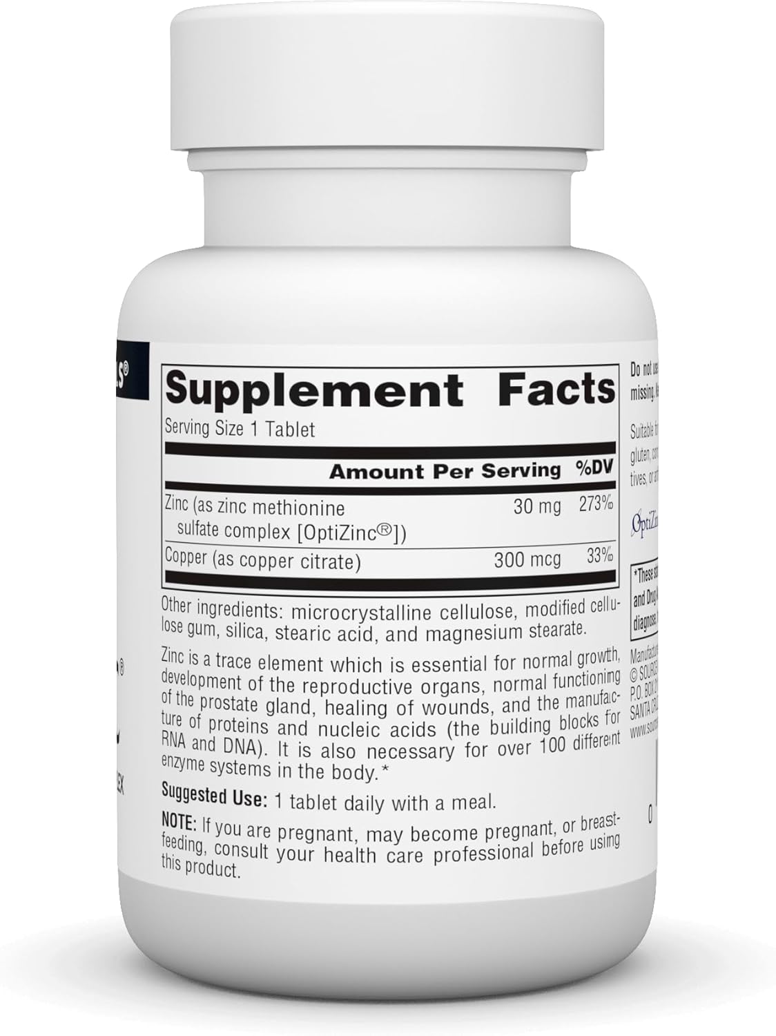 OptiZinc Zinc Methionine Sulfate Complex - 60 Tablets by Source Naturals