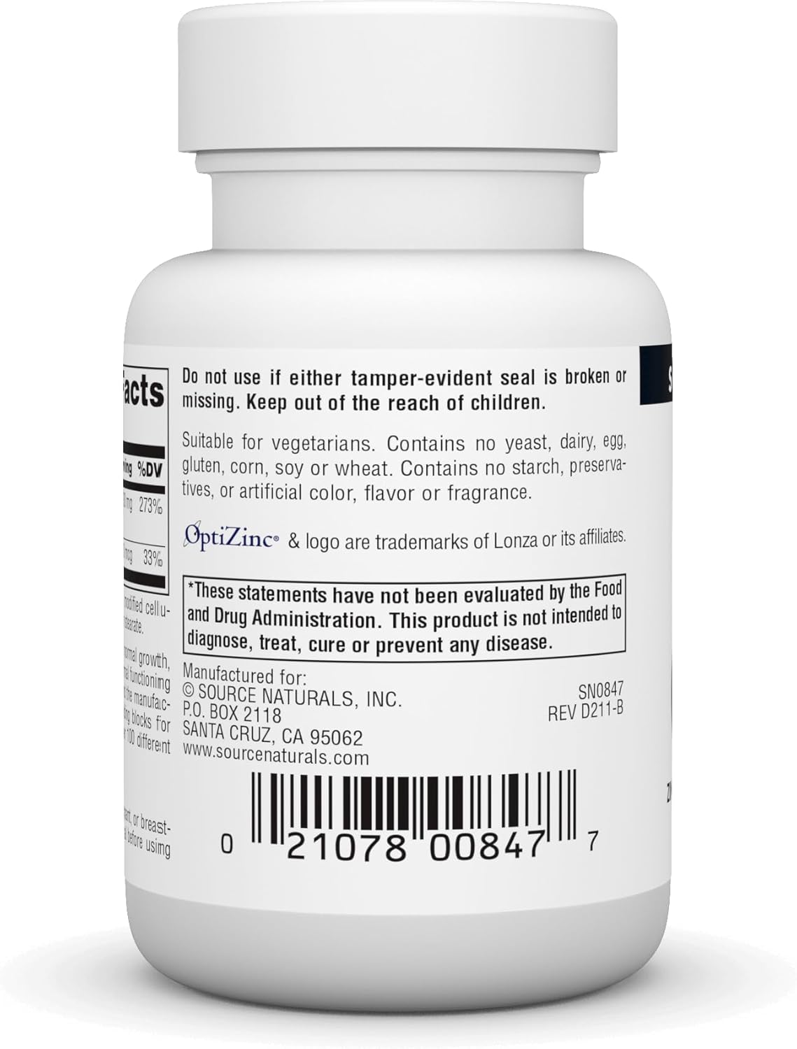 OptiZinc Zinc Methionine Sulfate Complex - 60 Tablets by Source Naturals