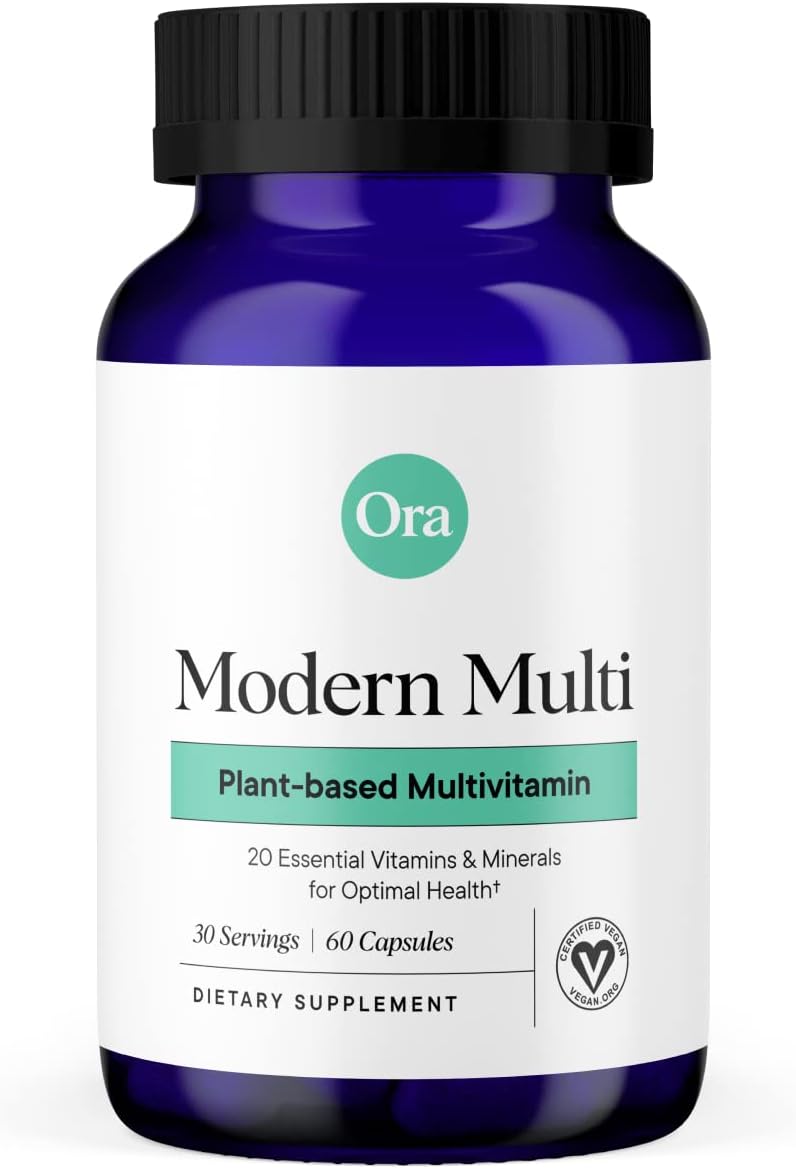 Ora Organic Plant-Based Multivitamin with Bluelight Protection for Women and Men - Supports Brain, Eye, Energy, Immune System, Skin, Hair, Heart, and Bone Health - 60 Vegan Capsules