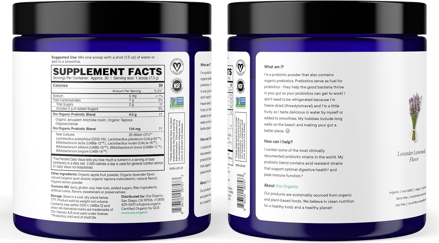Ora Organic Prebiotic and Probiotic Powder Supplement - 20 Billion Probiotics, 7 Strains - Non-GMO, Lavender Lemonade Flavor - 30 Servings for Women, Men, & Kids - BoostGo Australia
