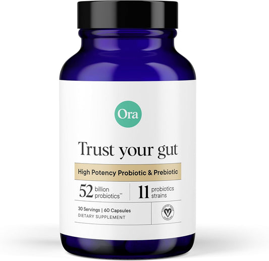 Ora Organic Probiotics with Prebiotics - 52 Billion CFU, 11 Clinically Studied Strains, Digestive Health Support, Gluten-Free - 60 Capsules - BoostGo Australia