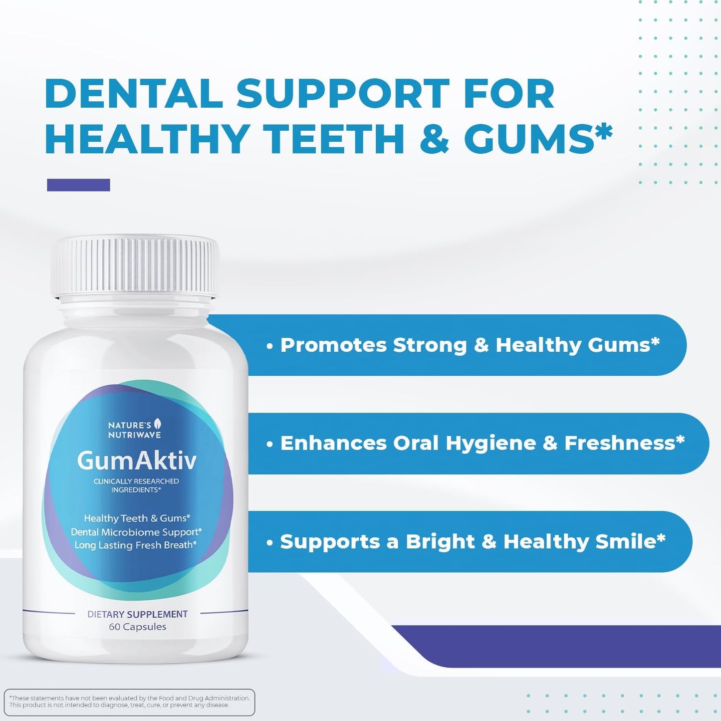 Oral Health Supplement with Probiotics for Healthy Gums & Teeth - 60 Capsules, Non-GMO, Gluten-Free, 3 Month Supply