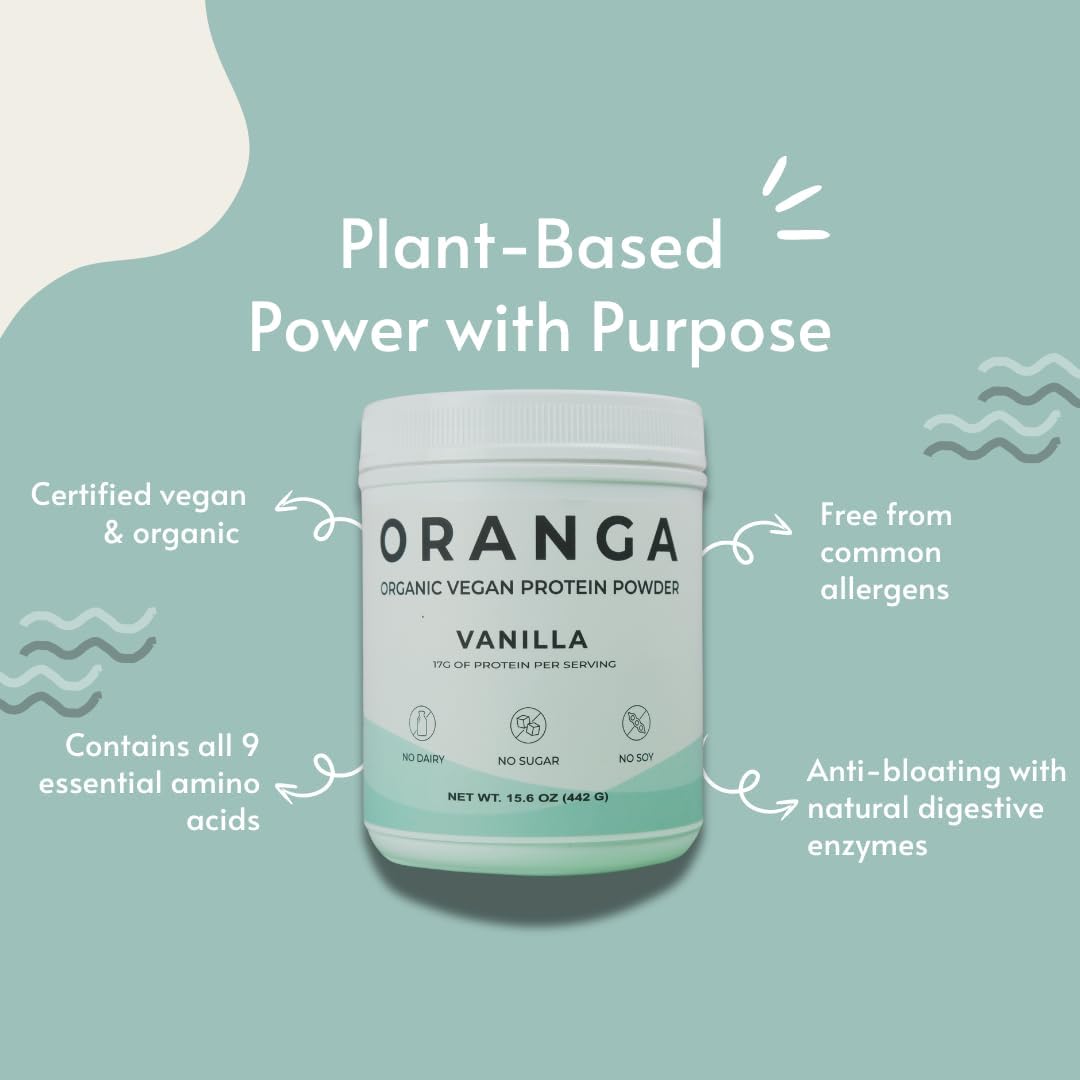 Oranga Organic Vegan Tri-Blend Protein Powder with Vanilla Flavor - Dairy-Free, Soy-Free, Keto-Friendly - 17 Servings (442g) - BoostGo Australia