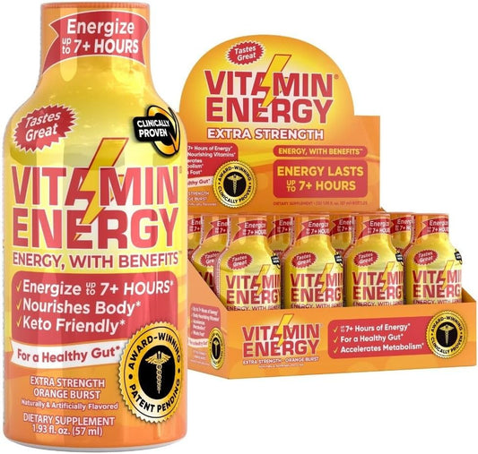 Orange Burst Vitamin Energy Shots - Natural Immunity Formula, Sugar-Free, Up to 7 Hours of Energy, 1.93 fl oz (Pack of 12)