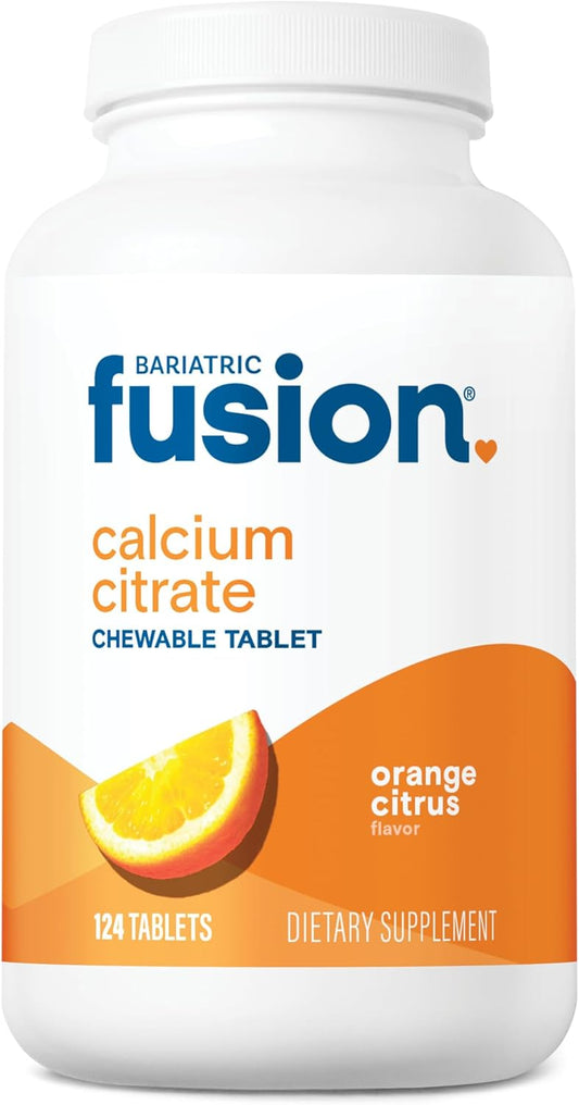 Orange Citrus Flavored Bariatric Fusion Calcium Citrate Chewables - 124 Count | Bone Health Support with Chewable Calcium Citrate | Gluten, Dairy, Soy Free & Non-GMO