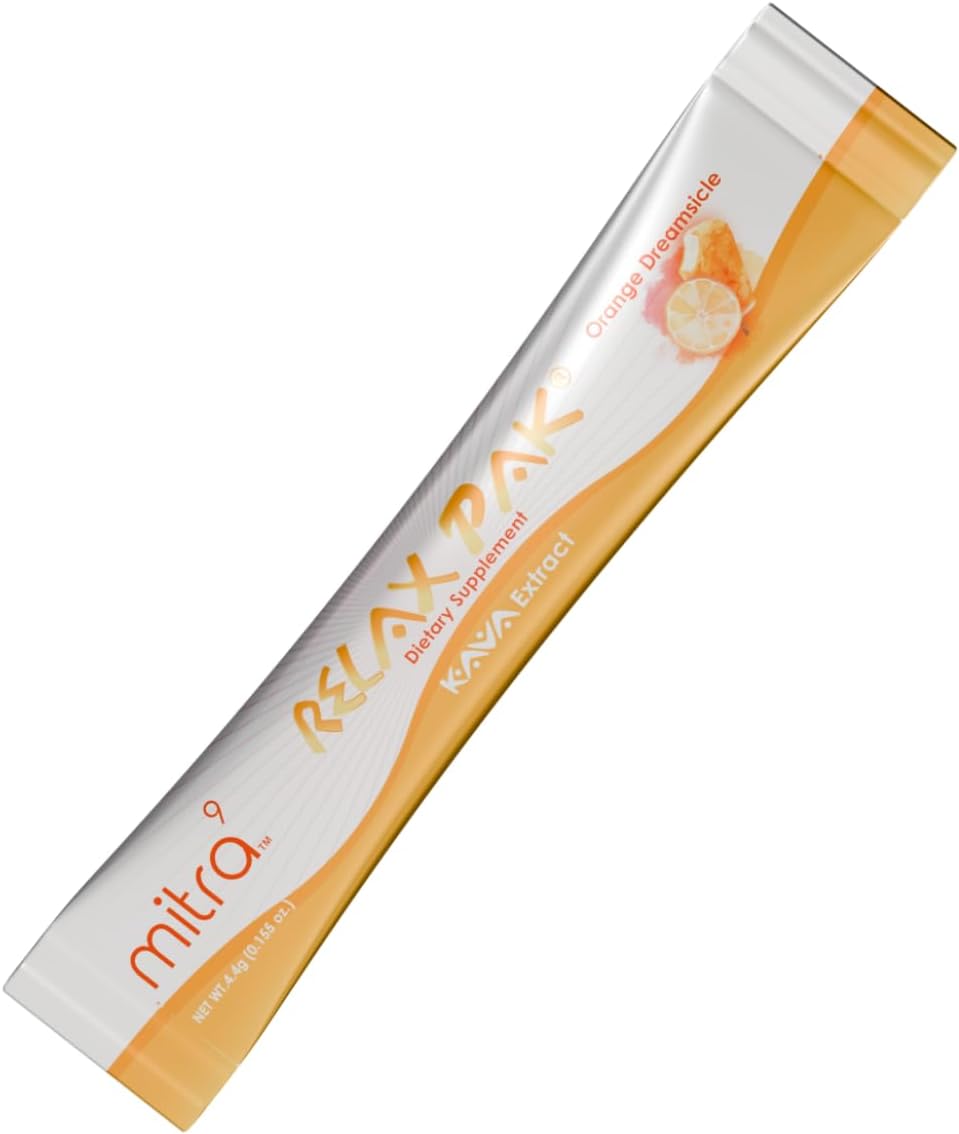 Orange Dreamsicle Kava Extract Powder Packets - Mitra9 RelaxPak for Natural Calm & Clarity with Mood Enhancing Benefits - Plant Based Single-Serving Sticks (10)
