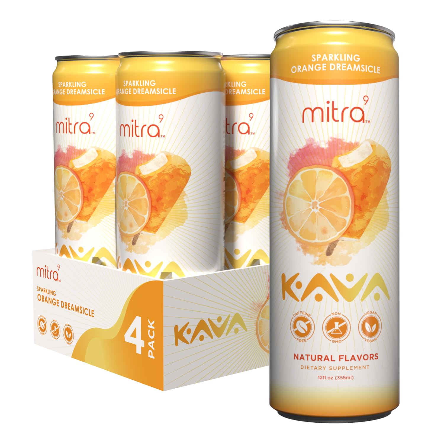 Orange Dreamsicle Sparkling Kava Drink with Kava Root Extract - Mood Enhancer - 12 Fl. Oz - Plant Based Calm & Clarity