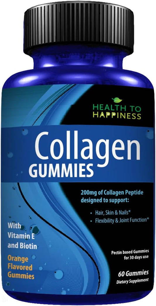 Orange Flavored Collagen Gummies for Hair, Skin, Nails, Joints - 60 Count