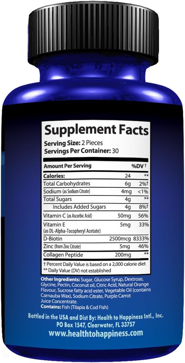 Orange Flavored Collagen Gummies for Hair, Skin, Nails, Joints - 60 Count