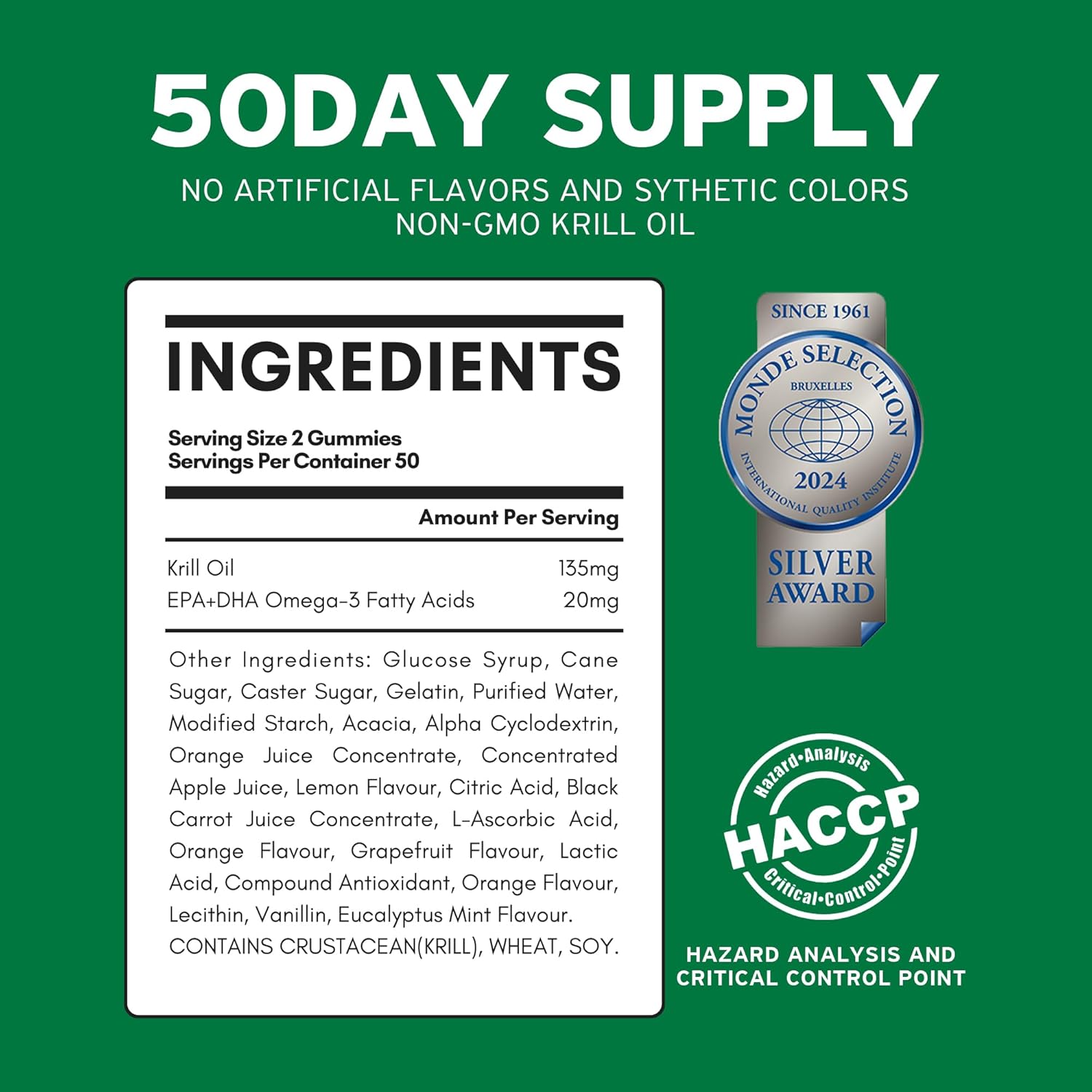 Orange Flavored Omega 3 Gummies for Kids & Adults - Joint, Heart, Brain, Immunity Support - 100 Chews, 135mg Krill Oil, EPA + DHA Omega 3 Supplement