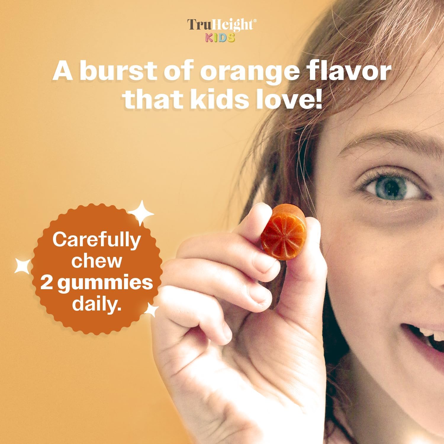 Orange Flavored TruHeight Kids Brain Growth Gummies - Multivitamin with Omega-3, DHA for Ages 2+ - All Natural Brain & Memory Supplements