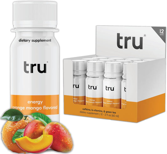 Orange Mango Flavored Extra Strength Energy Shots with Natural Caffeine and Vitamins - Zero Sugar Drink for Energy Boost - Gluten-Free, Keto, Vegan - 2oz, Pack of 12 - BoostGo Australia