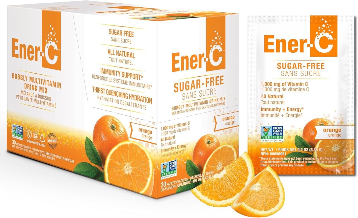 Orange Multivitamin Drink Mix with 1000mg Vitamin C & Electrolytes - Sugar-Free Energy, Immunity Support - 30 Count