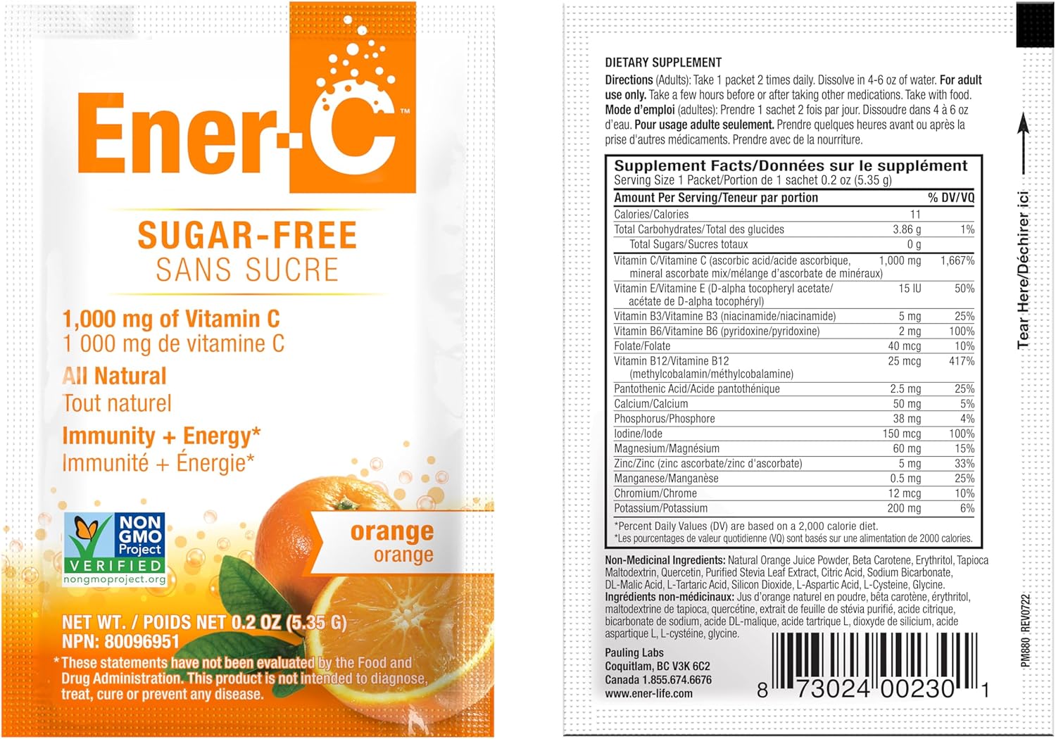 Orange Multivitamin Drink Mix with 1000mg Vitamin C & Electrolytes - Sugar-Free Energy, Immunity Support - 30 Count