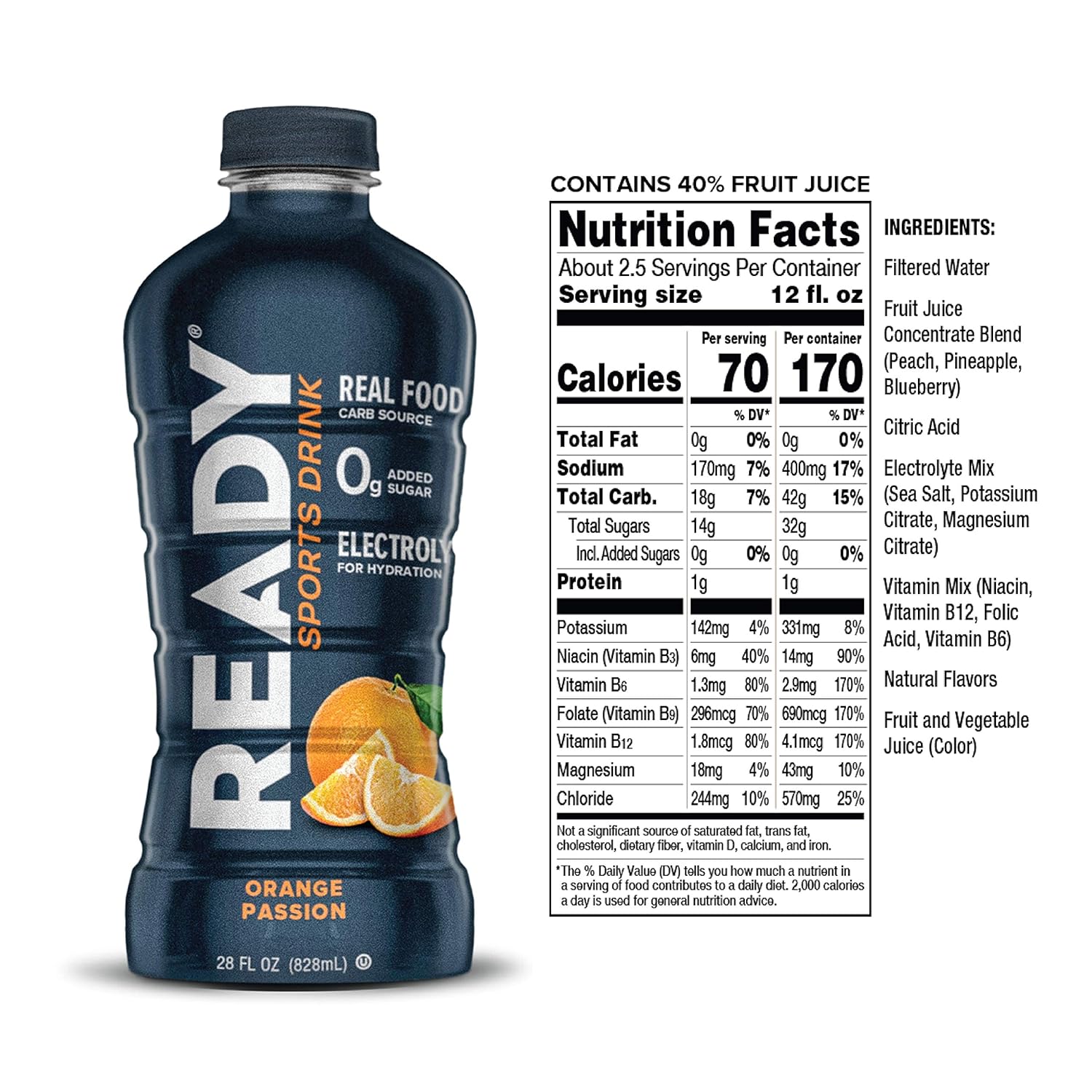 Orange Passion Ready Sports Drink, 28 fl oz - Electrolyte Blend with B Vitamins, Sugar-Free