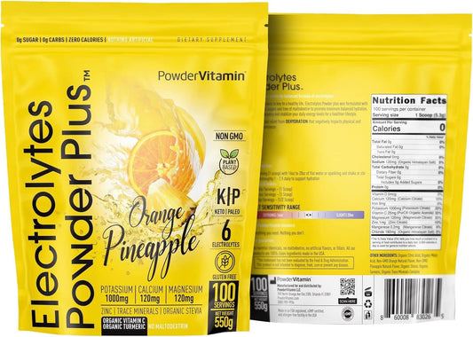Orange Pineapple Electrolyte Powder - 100 Servings - Zero Calorie Keto Hydration Powder with 1000mg Potassium, 120mg Calcium, 120mg Magnesium - No Sugar or Maltodextrin