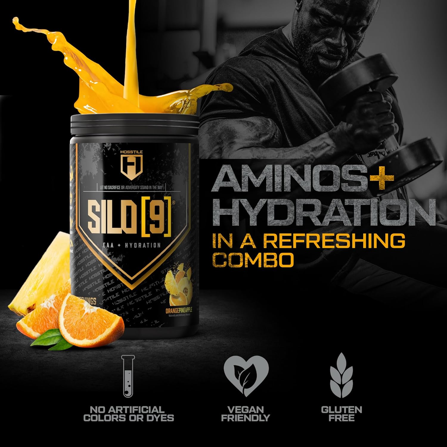 Orange Pineapple HOSSTILE SILO[9] EAA & BCAA Powder for Muscle Recovery and Hydration - 30 Servings