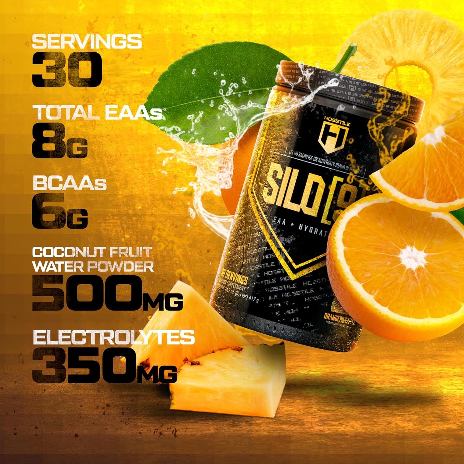 Orange Pineapple HOSSTILE SILO[9] EAA & BCAA Powder for Muscle Recovery and Hydration - 30 Servings