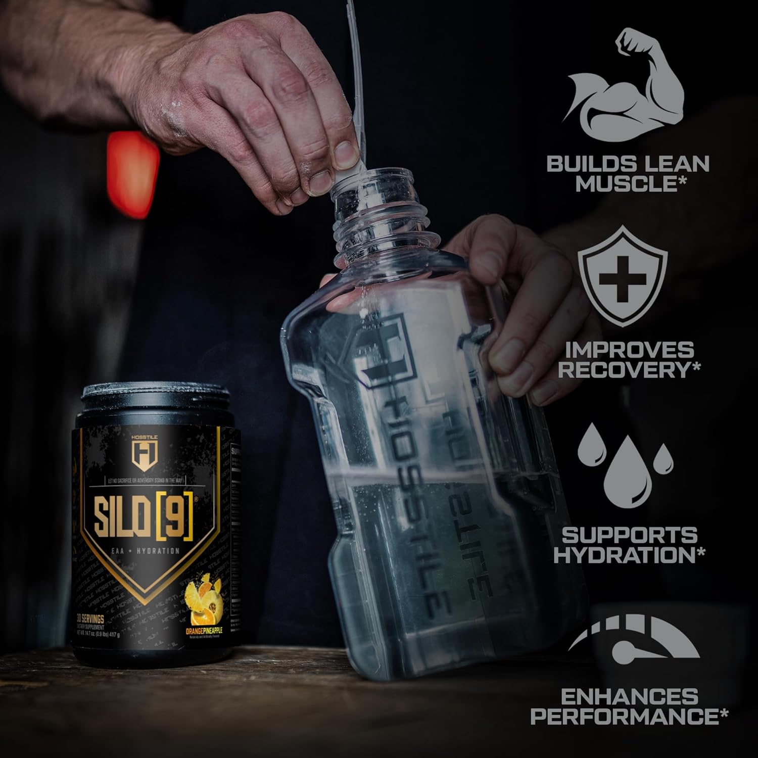 Orange Pineapple HOSSTILE SILO[9] EAA & BCAA Powder for Muscle Recovery and Hydration - 30 Servings