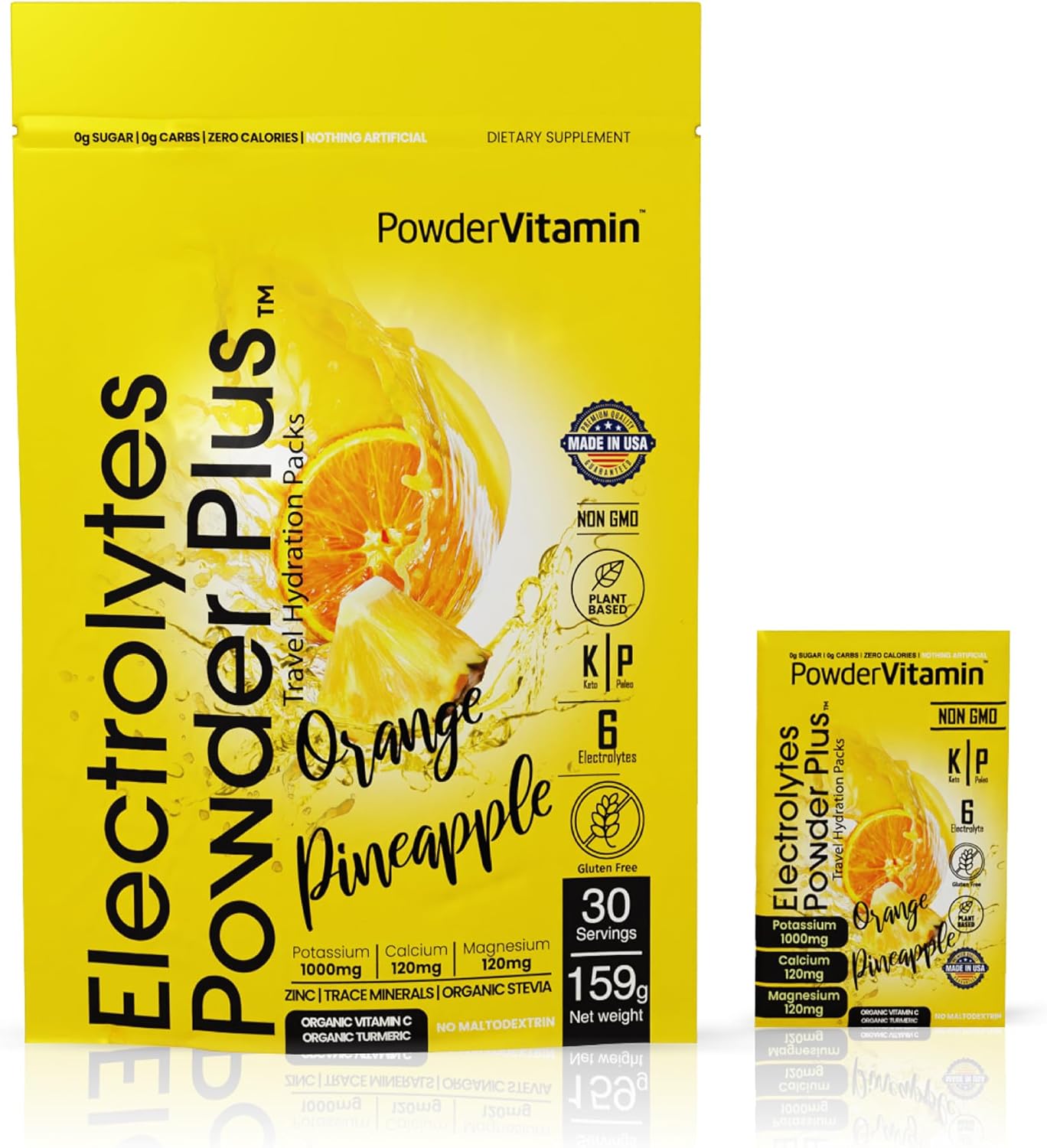 Orange Pineapple Keto Electrolyte Powder - 1000mg Potassium, 120mg Calcium, 120mg Magnesium, Sugar-Free, Non GMO, Zero Calories - 30 Packets