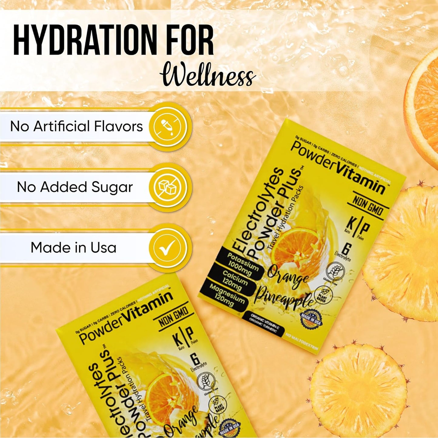 Orange Pineapple Keto Electrolyte Powder - 1000mg Potassium, 120mg Calcium, 120mg Magnesium, Sugar-Free, Non GMO, Zero Calories - 30 Packets