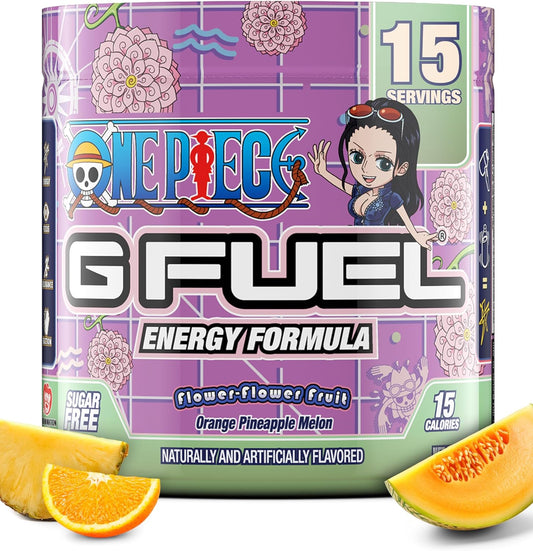 Orange Pineapple Melon G Fuel ONE Piece Flower-Flower Energy Drink Powder - Pre Workout Caffeine Mix for Gaming, Sugar Free Focus Amino + Antioxidants - 3.7oz - 15 Servings