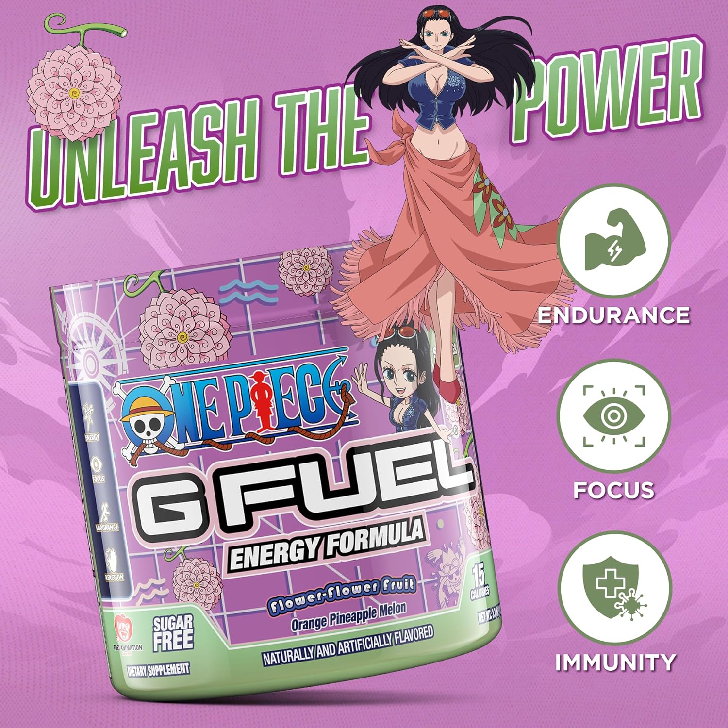 Orange Pineapple Melon G Fuel ONE Piece Flower-Flower Energy Drink Powder - Pre Workout Caffeine Mix for Gaming, Sugar Free Focus Amino + Antioxidants - 3.7oz - 15 Servings