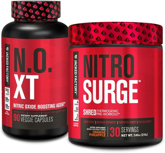 Orange Pineapple Nitrosurge Shred Thermogenic Pre-Workout & N.O. XT Nitric Oxide Booster for Men & Women by Jacked Factory