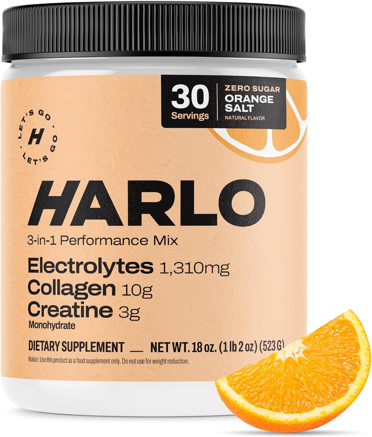 Orange Salt Electrolyte Drink Mix with Bovine Collagen, Creatine Monohydrate Powder - Energy Drink for Pre & Post Workout - Sugar Free