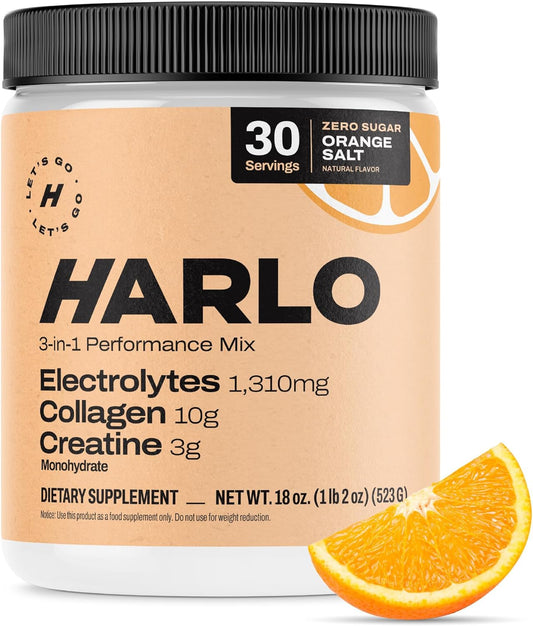 Orange Salt Electrolyte Drink Mix with Bovine Collagen, Creatine Monohydrate Powder - Energy Drink for Pre & Post Workout - Sugar Free