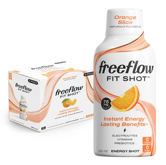 Orange Slice Freeflow Fit Energy Shots: Natural Caffeine Boost with L-theanine, Ginseng, Vitamins, Prebiotics, Electrolytes - 6 Count, 2oz Shots - BoostGo Australia
