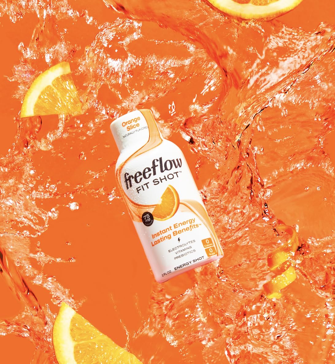 Orange Slice Freeflow Fit Energy Shots: Natural Caffeine Boost with L-theanine, Ginseng, Vitamins, Prebiotics, Electrolytes - 6 Count, 2oz Shots - BoostGo Australia