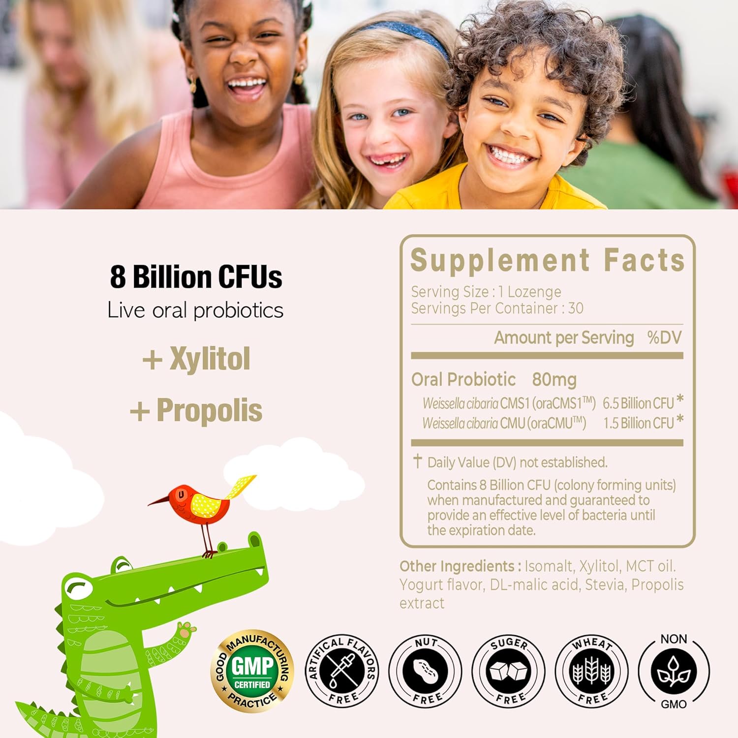 OraTicx Kids Dental Probiotics: 8 Billion CFU for Healthy Teeth & Gums, Yogurt Flavor, Sugar-Free, 2-Pack
