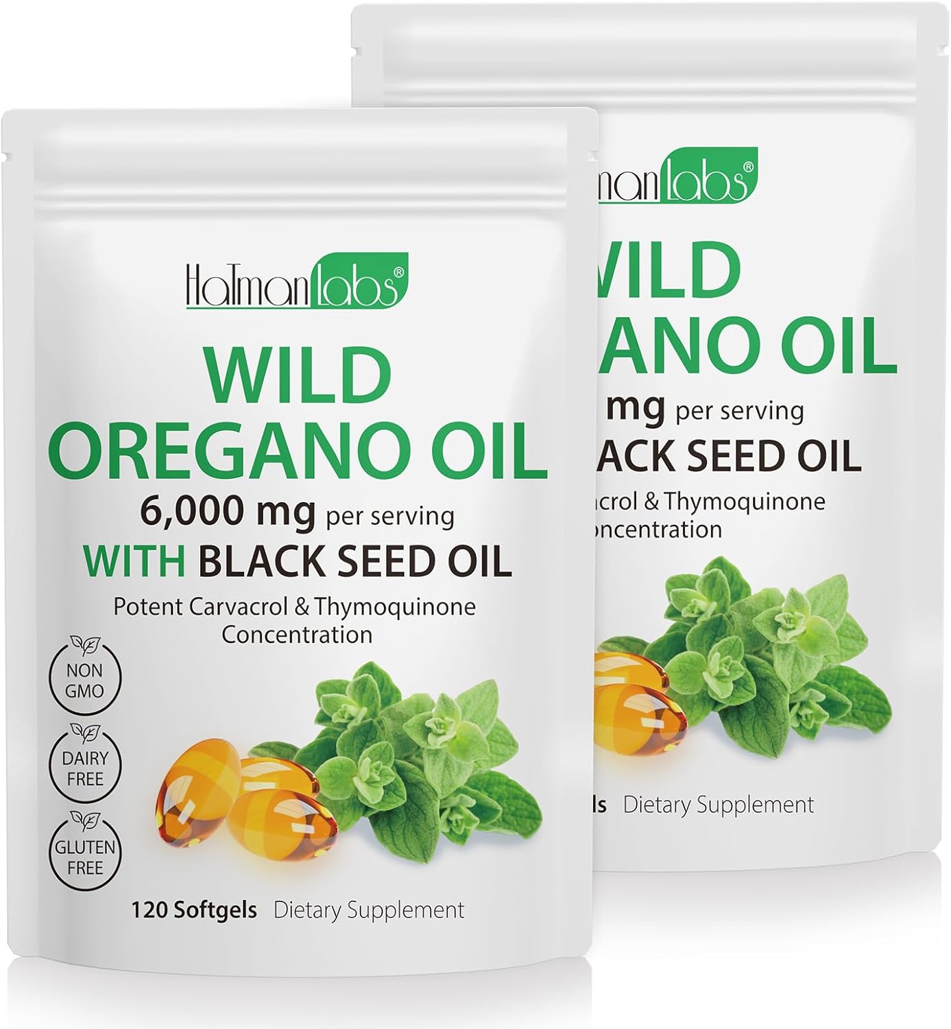 Oregano Oil Capsules with Black Seed Oil - 2 Pack, 6000mg Oregano Oil Supplement for Digestive Support & Antioxidant - Non-GMO Formula