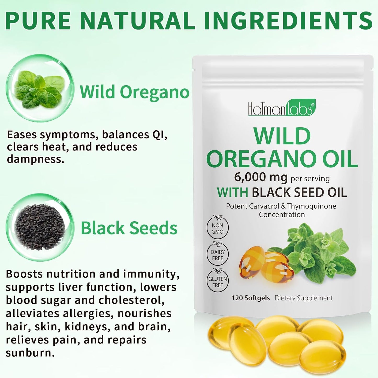 Oregano Oil Capsules with Black Seed Oil - 2 Pack, 6000mg Oregano Oil Supplement for Digestive Support & Antioxidant - Non-GMO Formula
